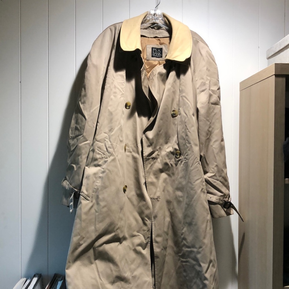 Jos. A Bank long trench coat khaki w removable liner pockets heavy weight